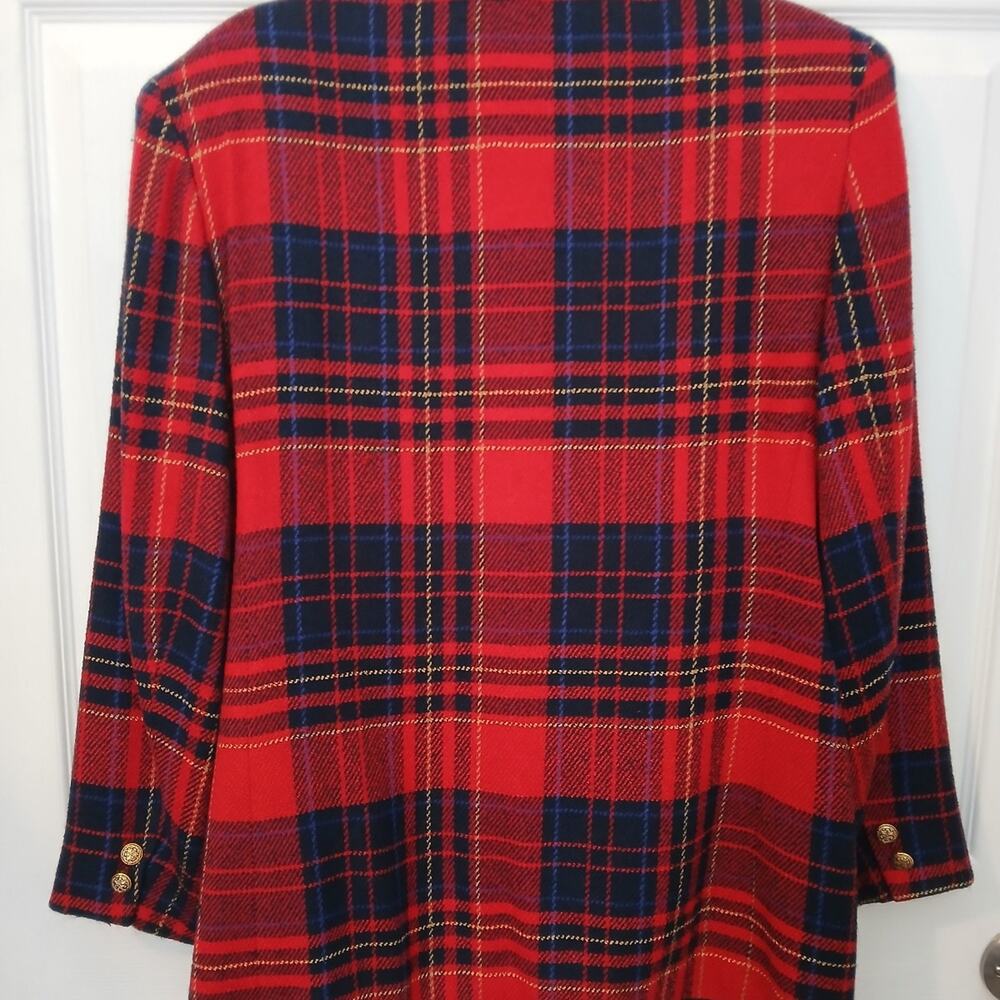 Liz Claiborne Tartan Plaid Red Blue Wool Blend  Button Blazer 12 Career Academia - Picture 3 of 9